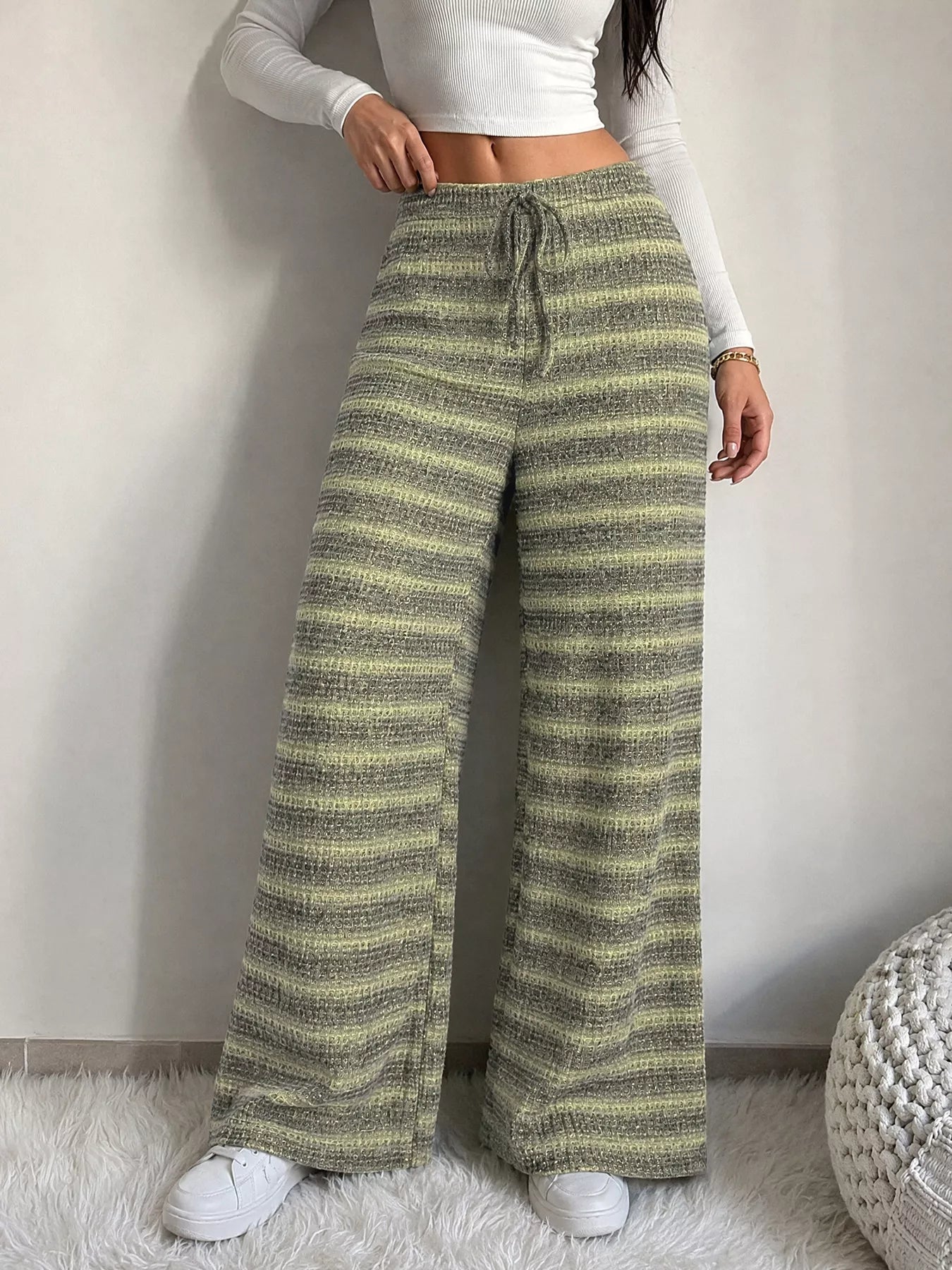 Striped Knit Wide-Leg Pants