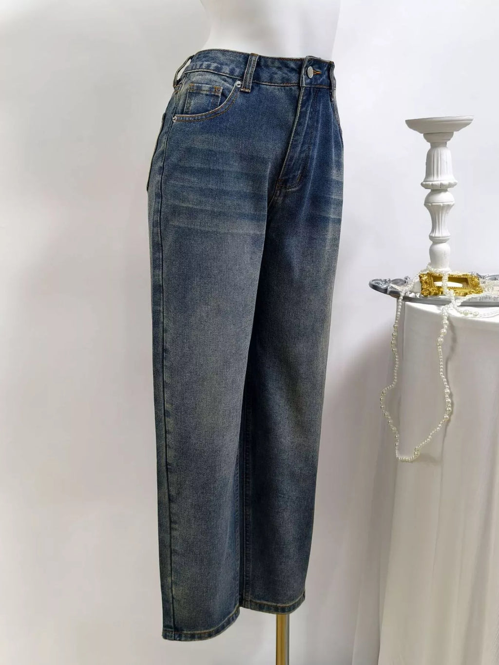 High-Waisted Straight Leg Jeans