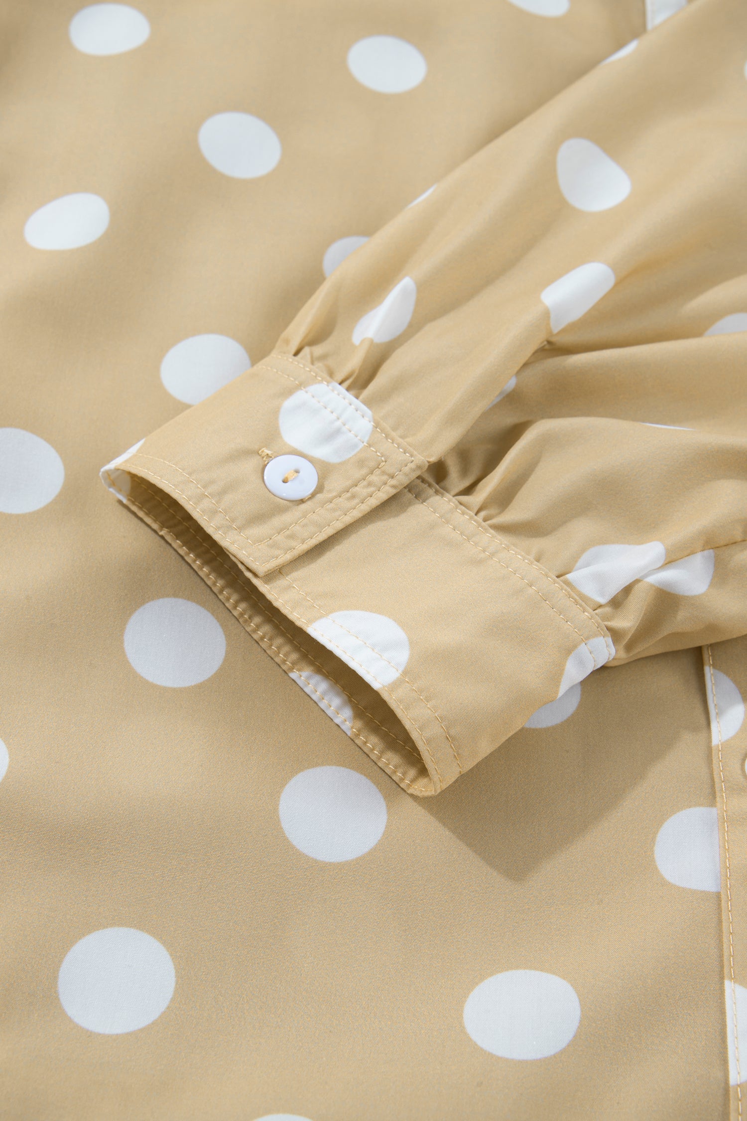 White Polka Dot Print Three Quarter Sleeve Ruffle Hem Casual Shirt