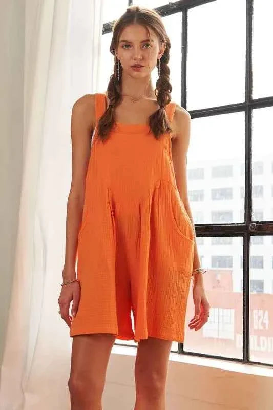 Wide Leg Cotton Overall Romper