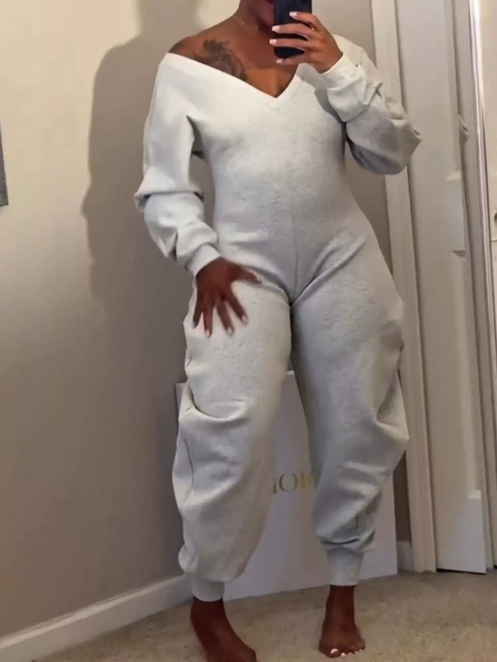 Off-Shoulder Long Sleeve Casual Jumpsuit