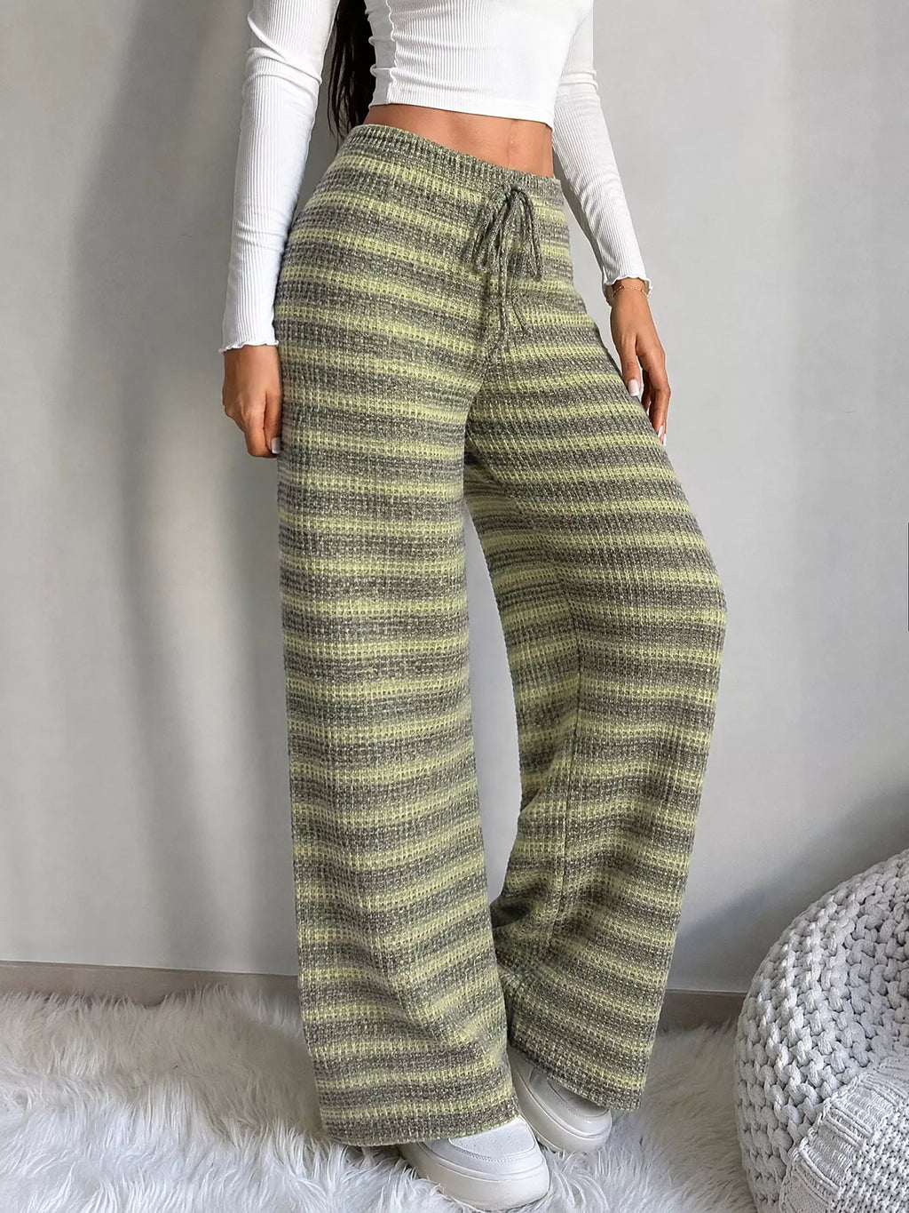 Striped Knit Wide-Leg Pants