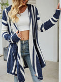 Striped Hooded Open Front Cardigan