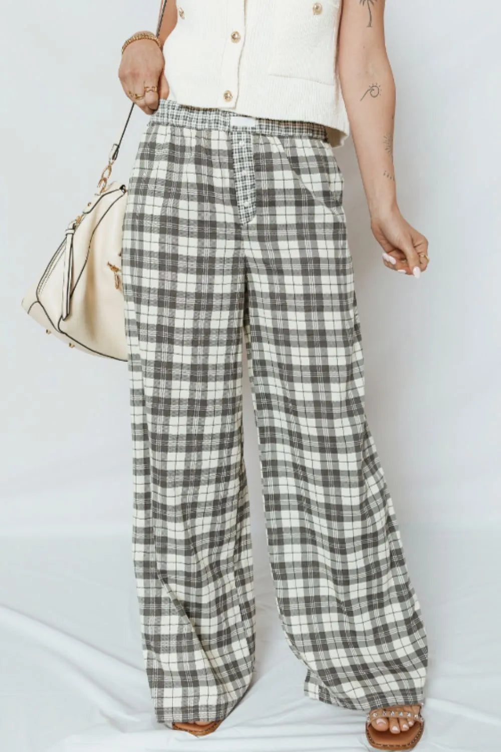 Plaid Wide Leg Pants