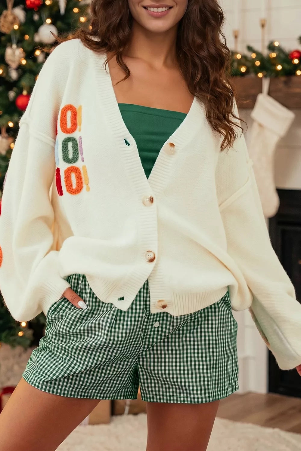'HO HO HO' Button Up Knit Cardigan