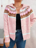 Fair Isle Pattern Zip-Up Cardigan