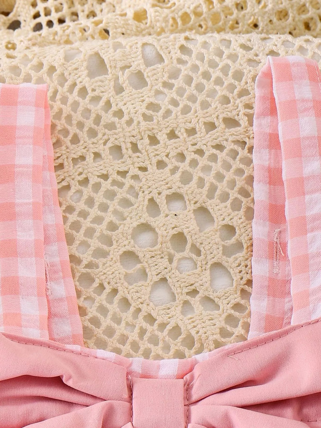 Children's Bow Plaid Wide Strap Jumpsuit