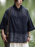 Men's Full Size Oversized 3/4 Sleeve Denim Shirt Plus Size