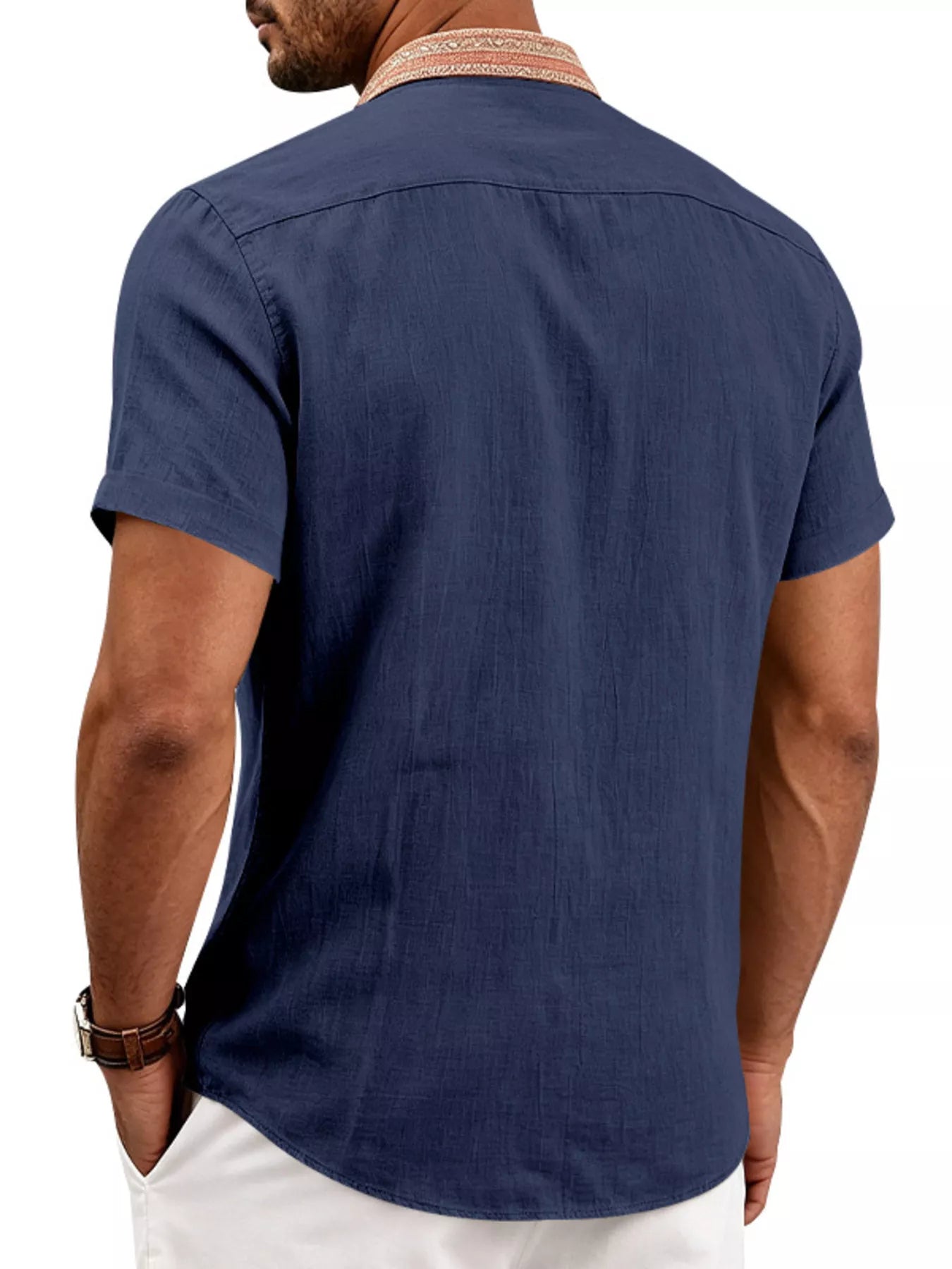 Men's Full Size Casual Short Sleeve Linen Shirt Plus Size