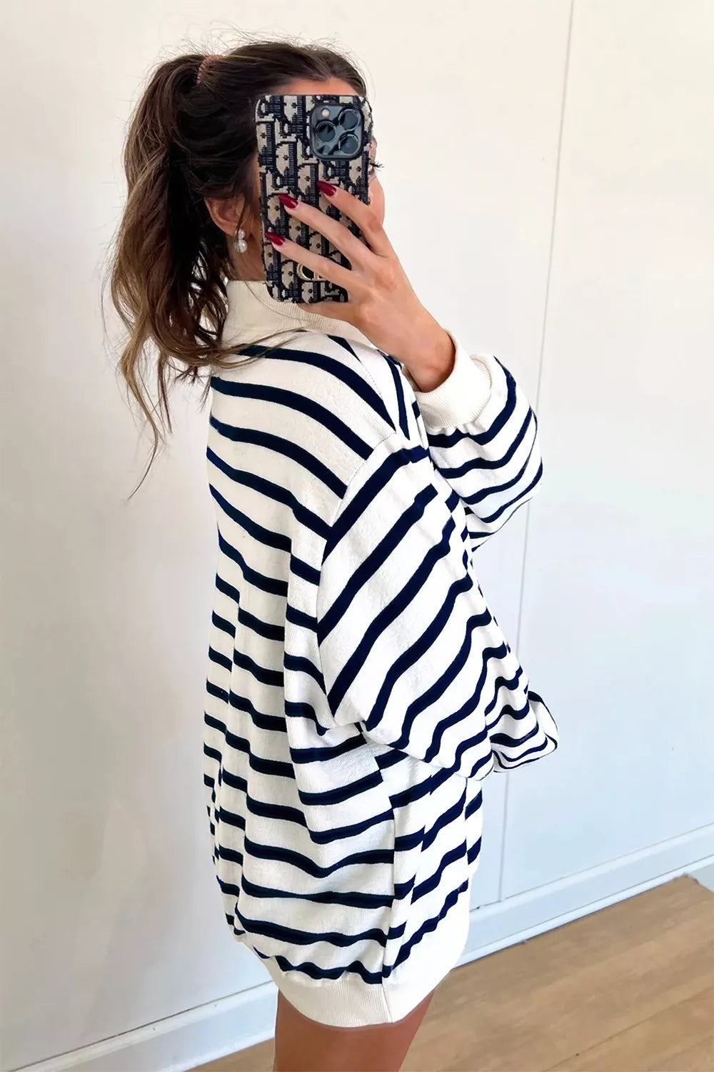 Striped Stand Neck Long Sleeve Ribbed Cuff Hem Sweatshirt