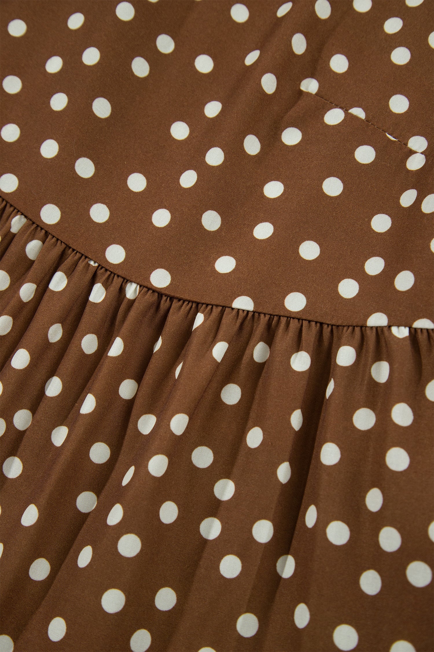 Brown V Neck Polka Dot Long Sleeve Shift Plus Size Dress