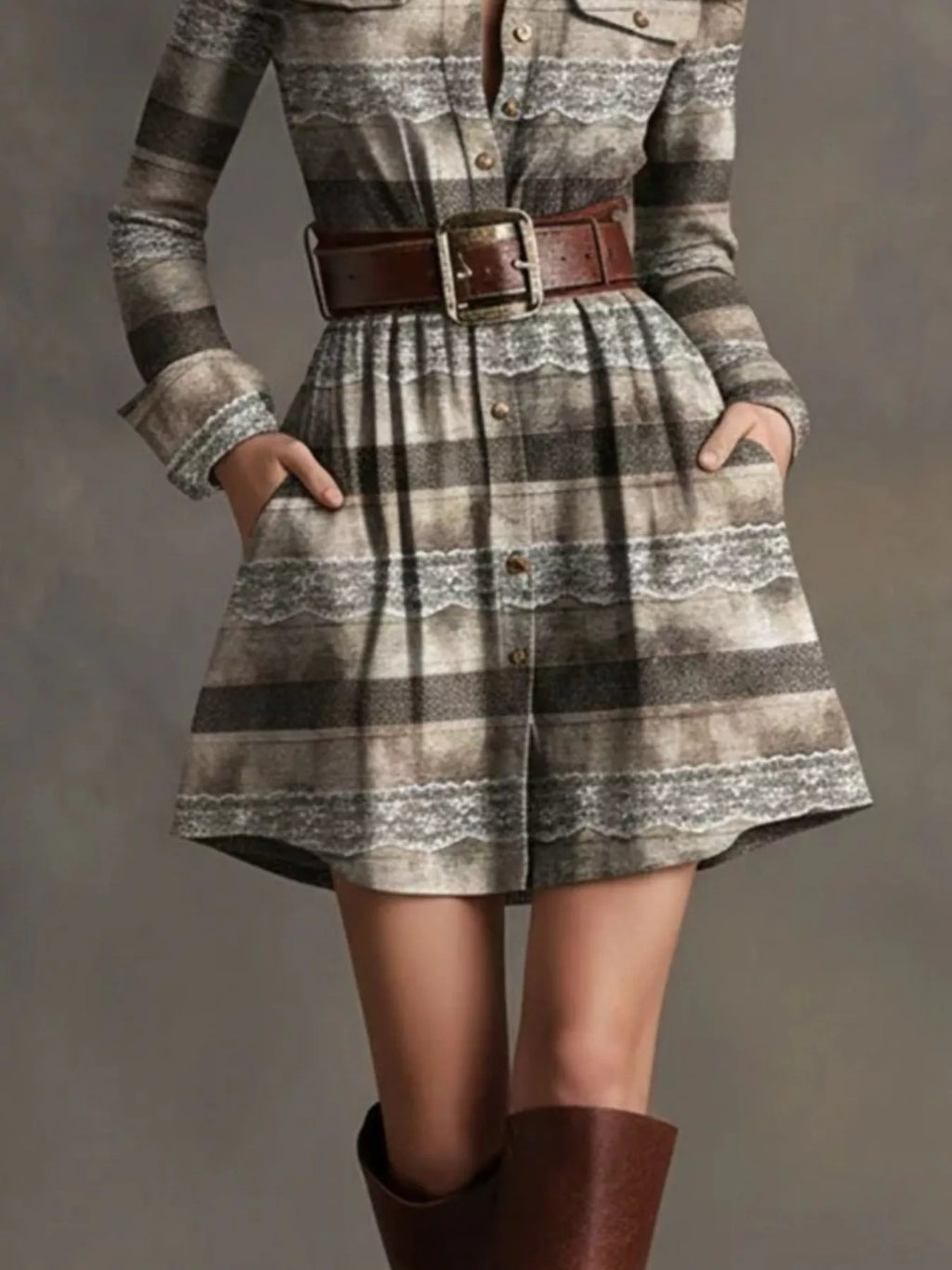 Plaid Long Sleeve Shirt Dress