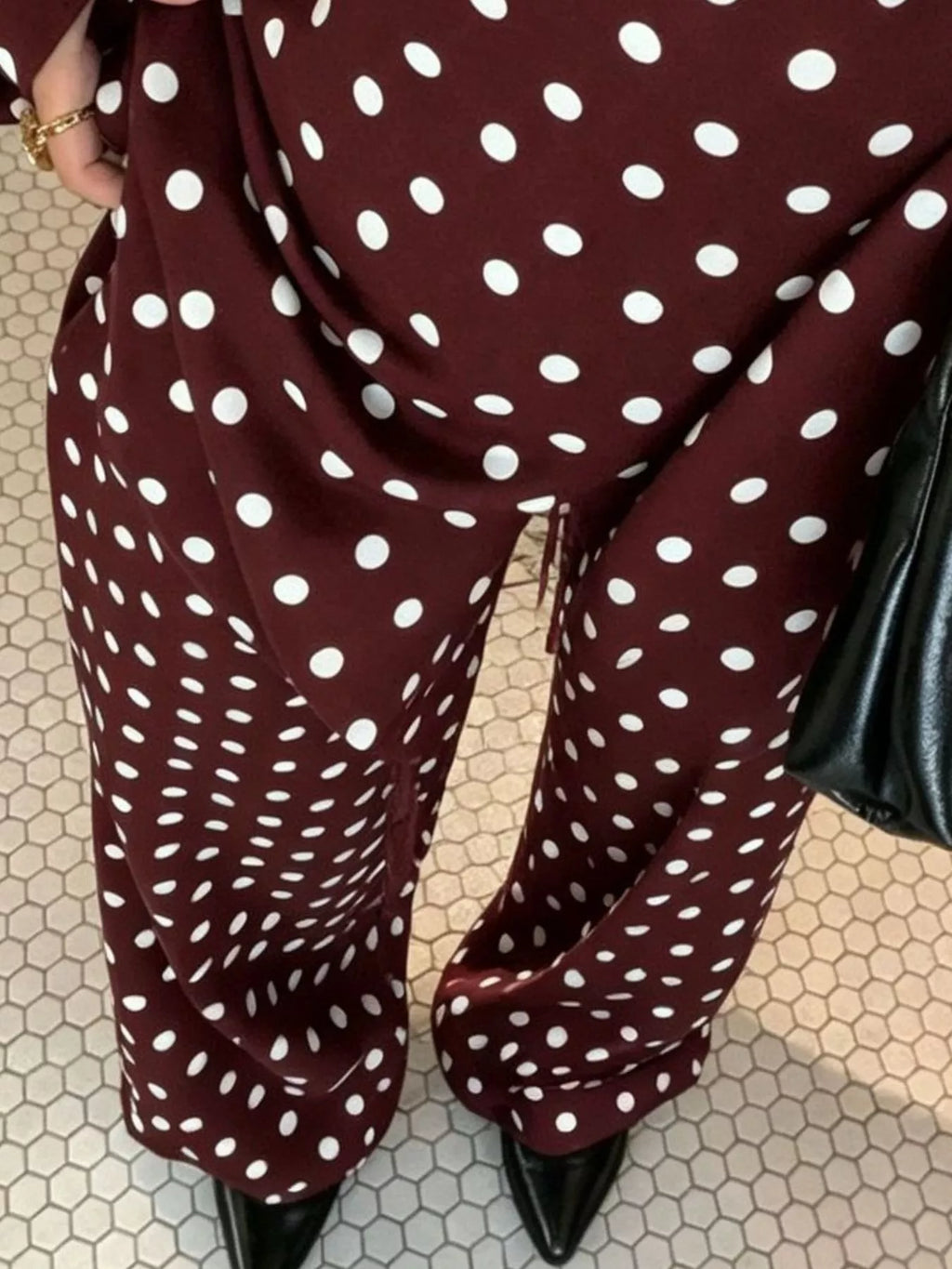 Polka Dot Boat Neck Top and Pants Set
