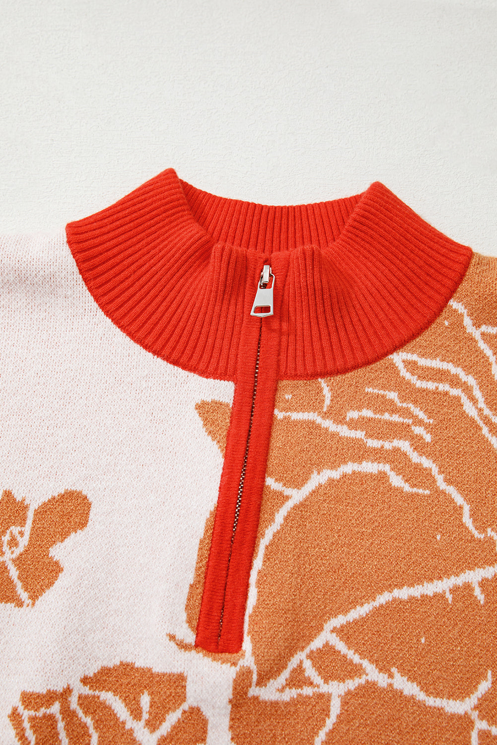 Floral Half Zip Collared Pullover Sweater