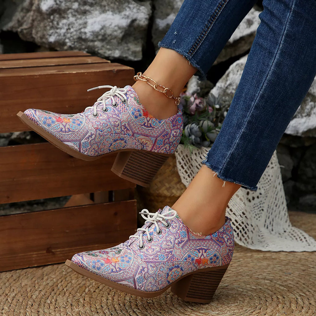 Point Toe Block Heels Ankle Boots