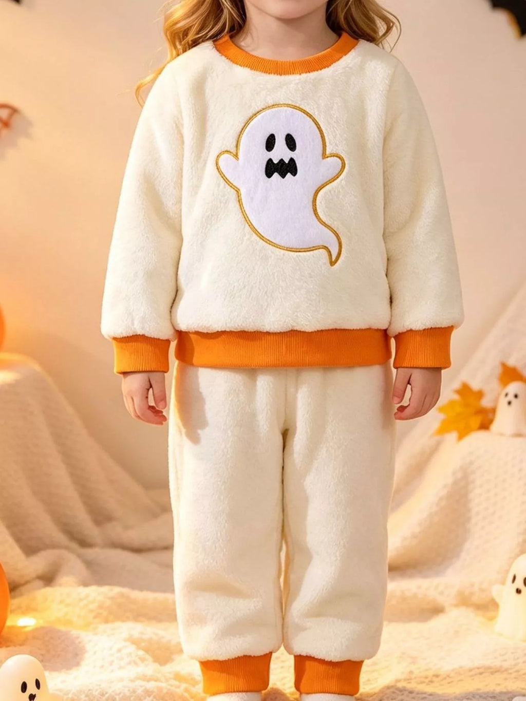 Children's Halloween Ghost Pattern Top and Pants Set