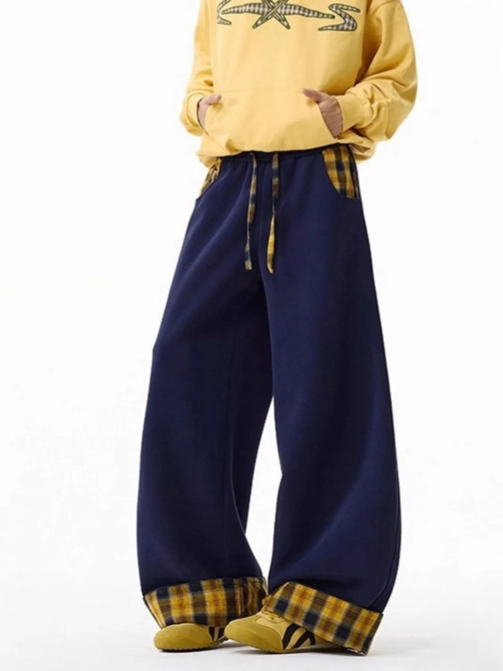 Men's Plus Size Wide Leg Plaid Cuff Sweatpants