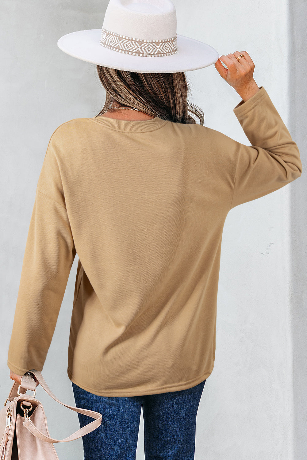 Khaki 88 Number Graphic Drawstring Hemline Oversize Long Sleeve Top