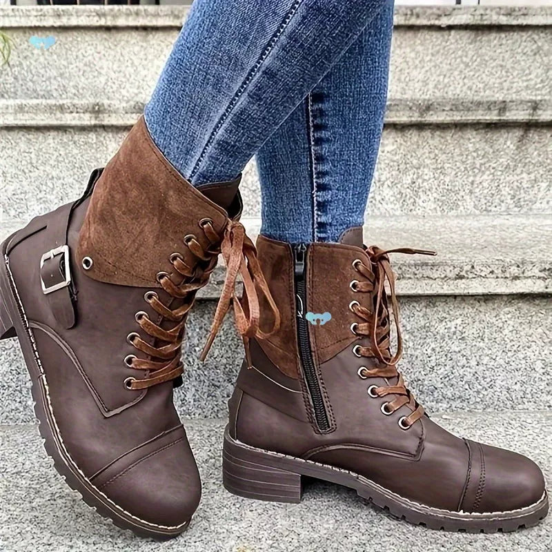 Lace-Up Block Heels Boots
