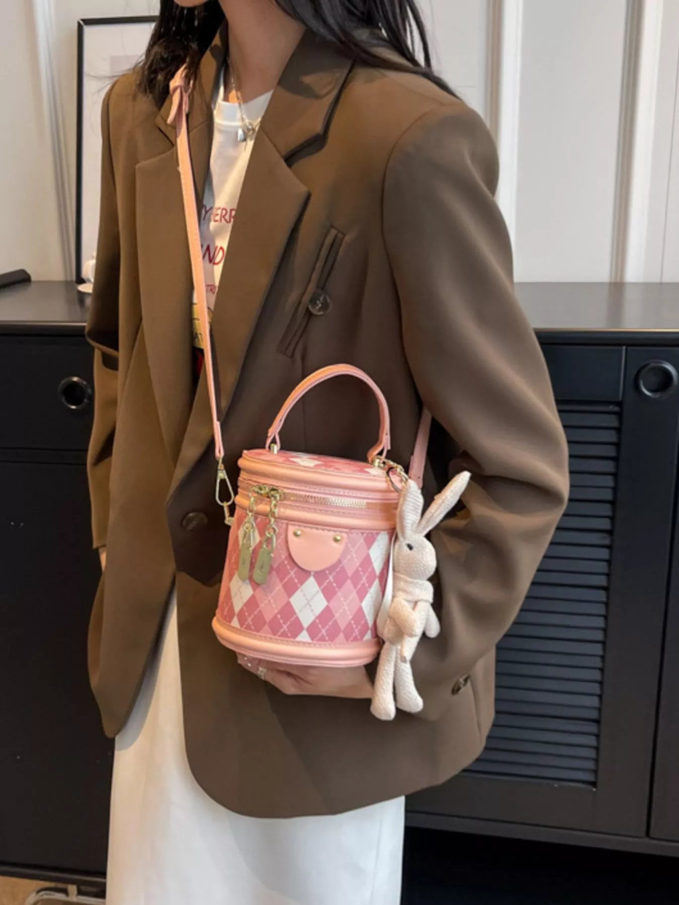 Plaid Bucket Crossbody Bag