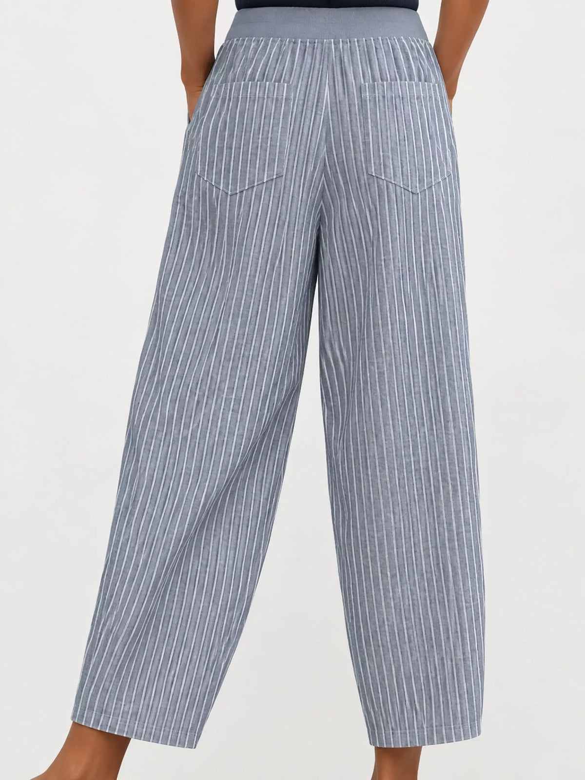 Striped Casual Pants with Side Button Detail
