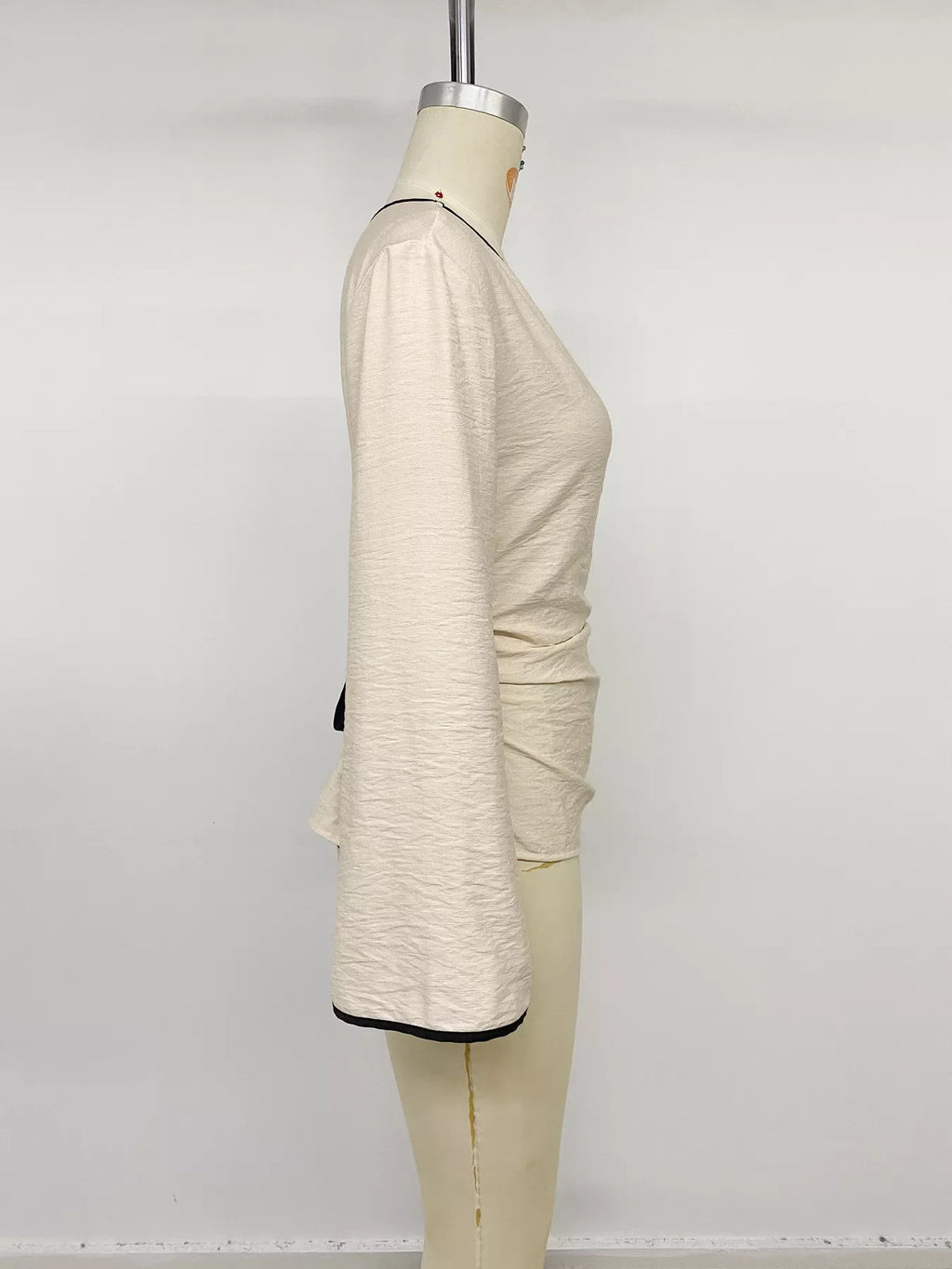 Contrast Trim Flare Sleeve Blouse