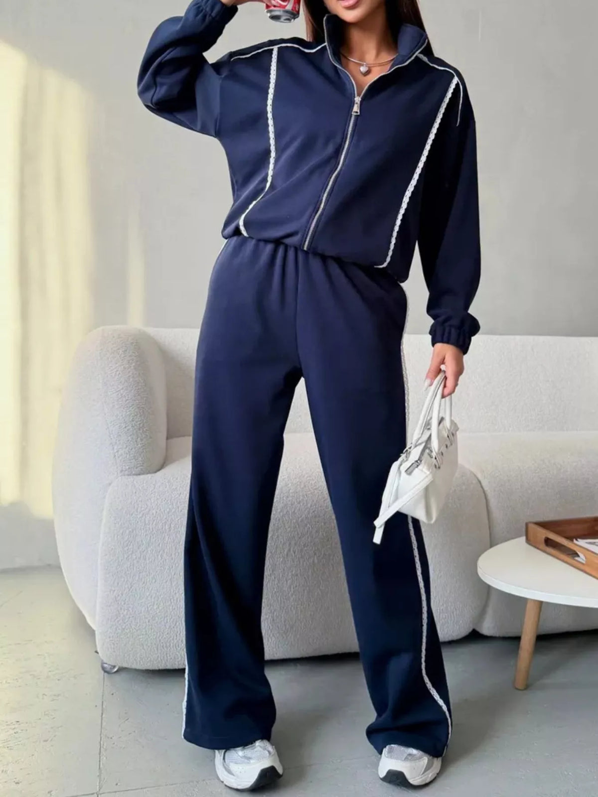 Zip-Up Jacket and Wide-Leg Pants Set
