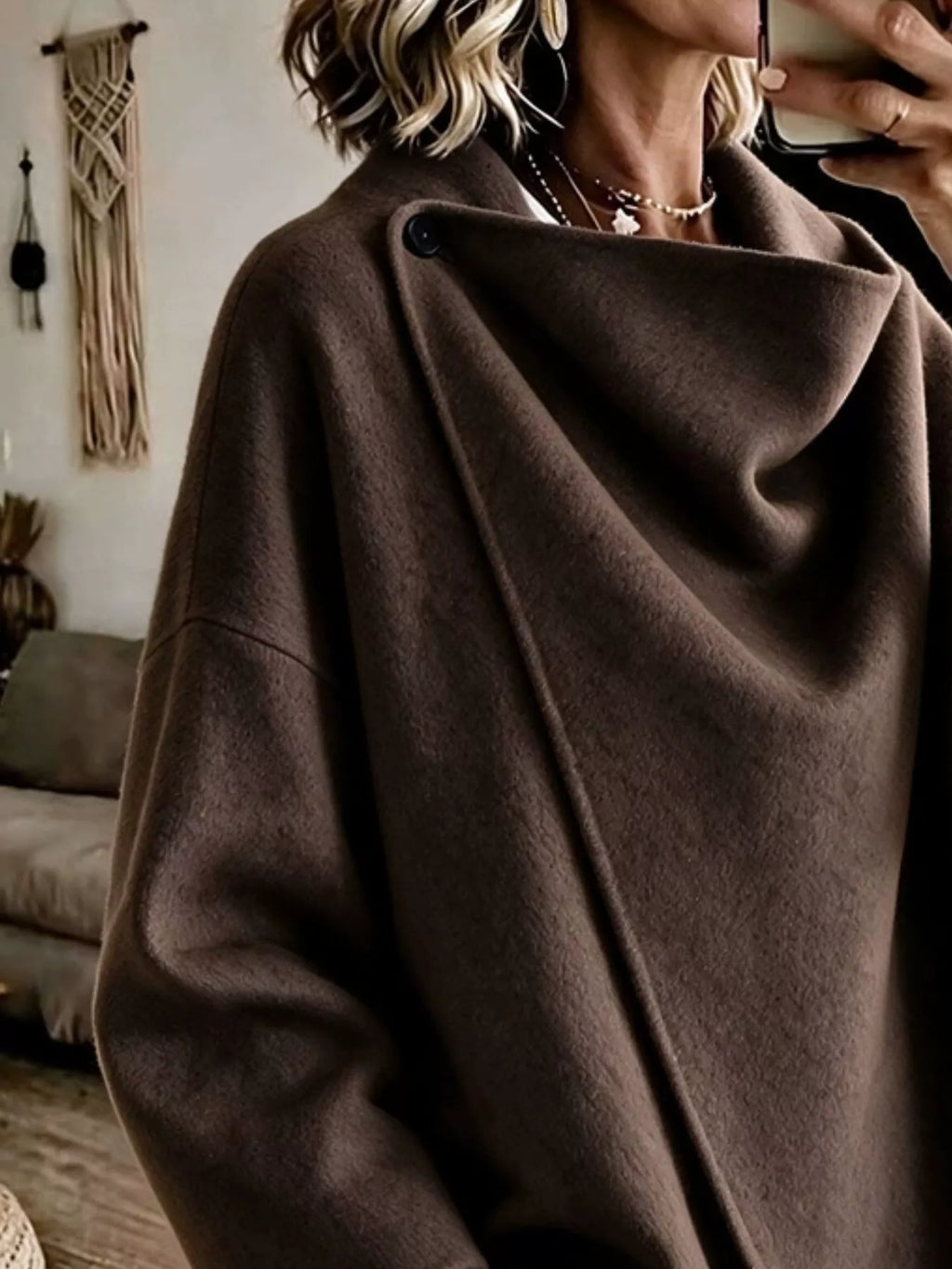 Full Size Asymmetric Button-Up Cape Outerwear Plus Size