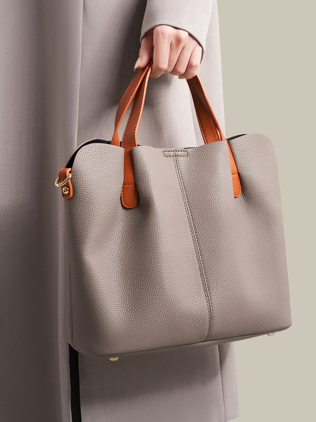 Leather Contrast Handle Handbag
