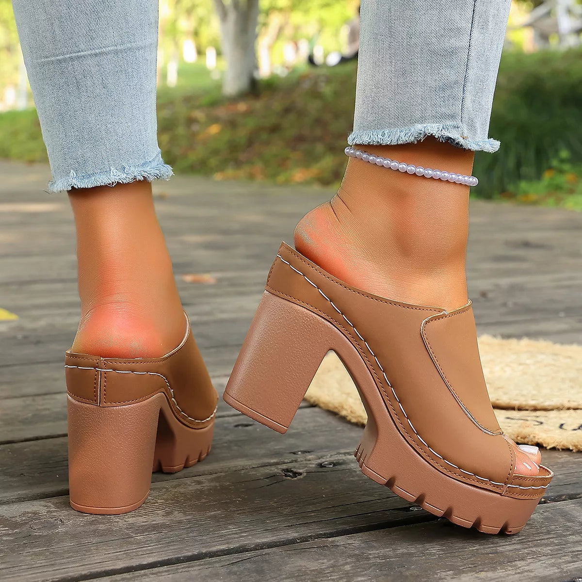 Peep Toe Block Heels Sandals