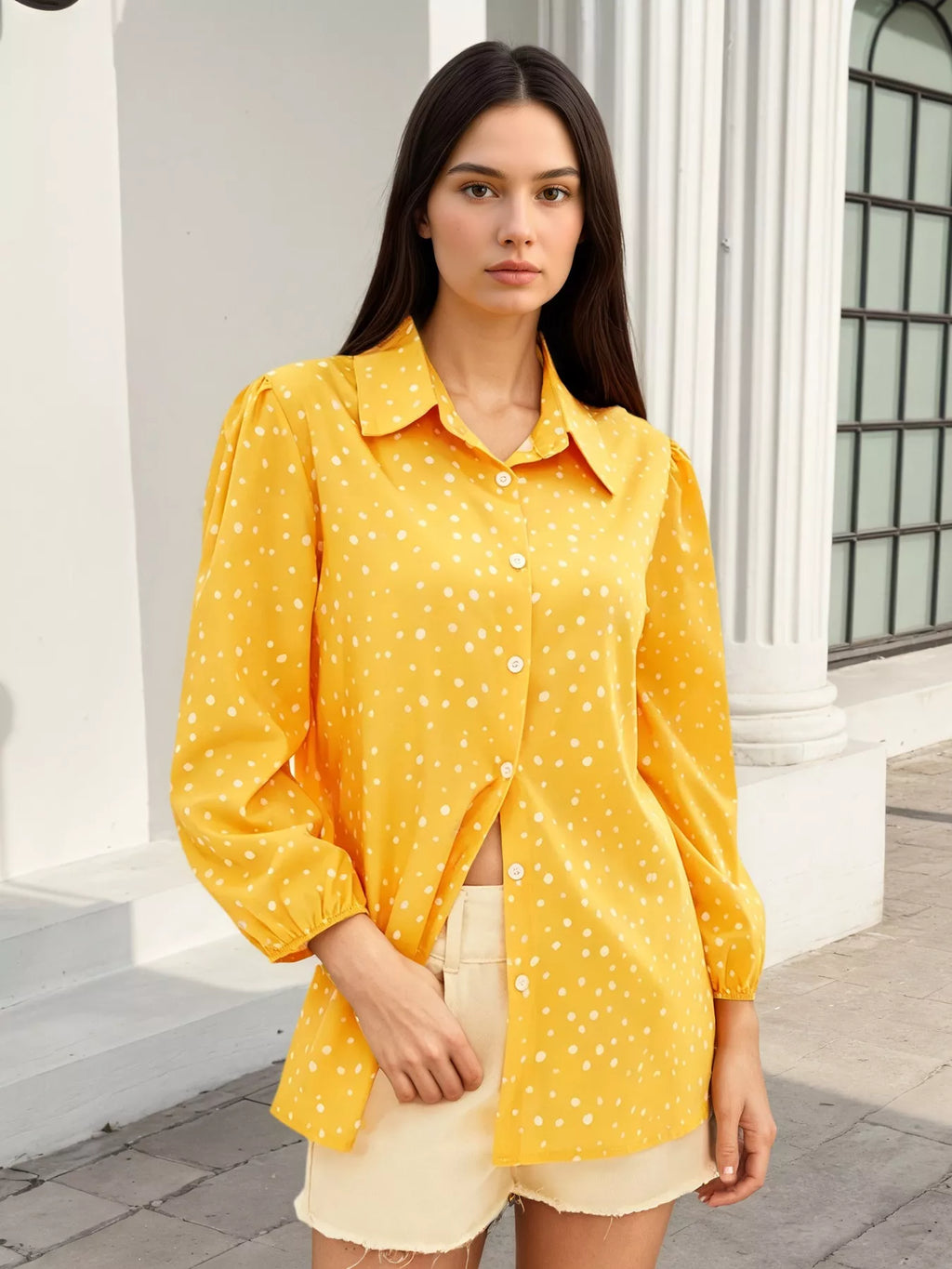 Polka Dot Puff Sleeve Shirt