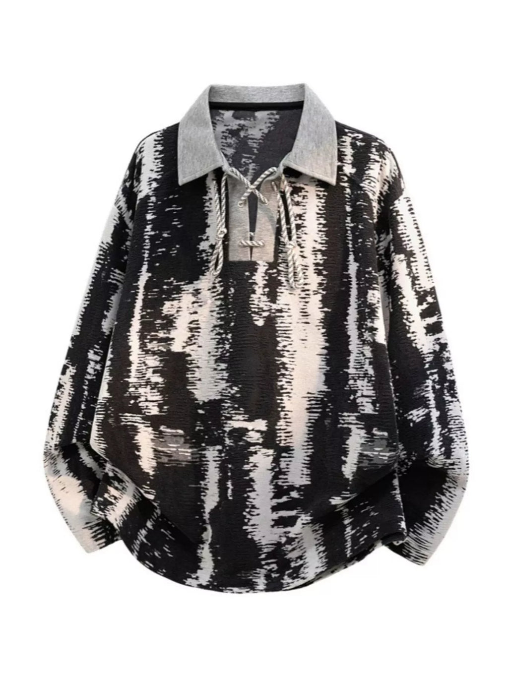 Men's Plus Size Lace Up Long Sleeve Blouse