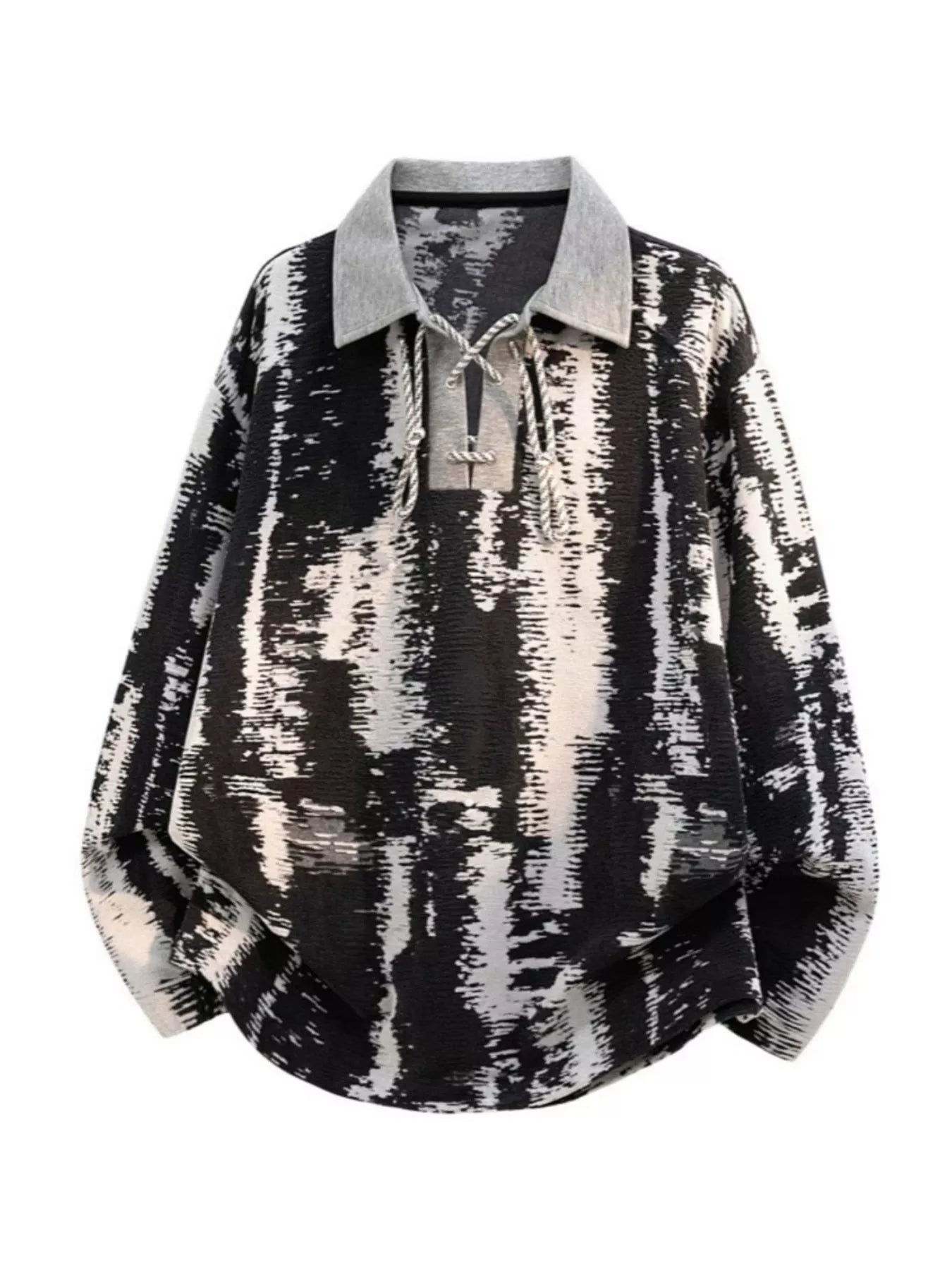Men's Plus Size Lace Up Long Sleeve Blouse