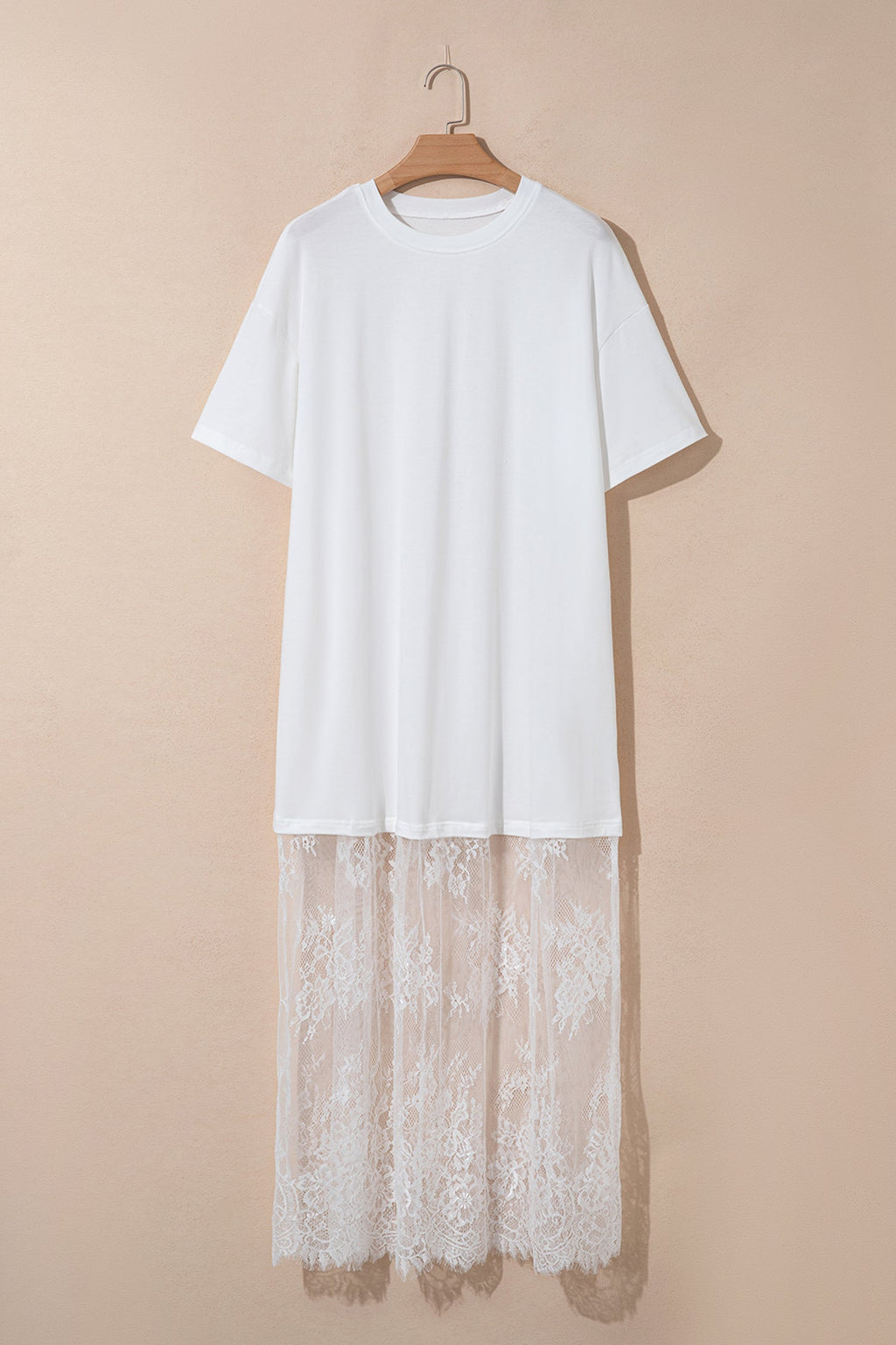 White Floral Patchwork Short Sleeve T Shirt Loose Maxi Dress