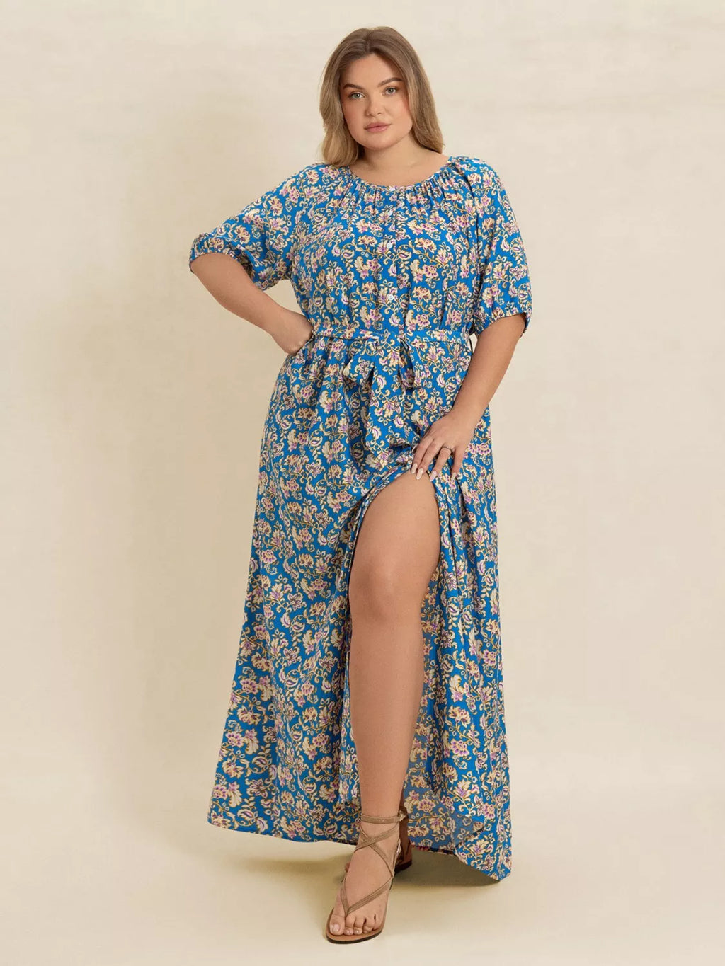 Floral Print Maxi Dress with Side Slit
