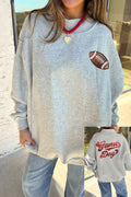 Light Grey Football Patch Sequin Game Day Lettering Mock Neck Tunic Sweatshirt