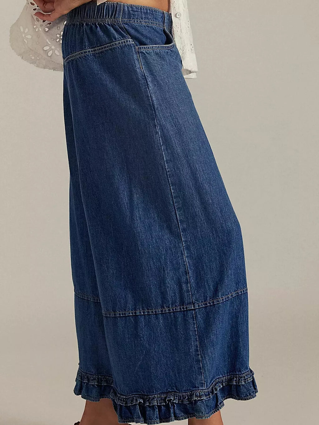 Wide-Leg Ruffle Hem Jeans
