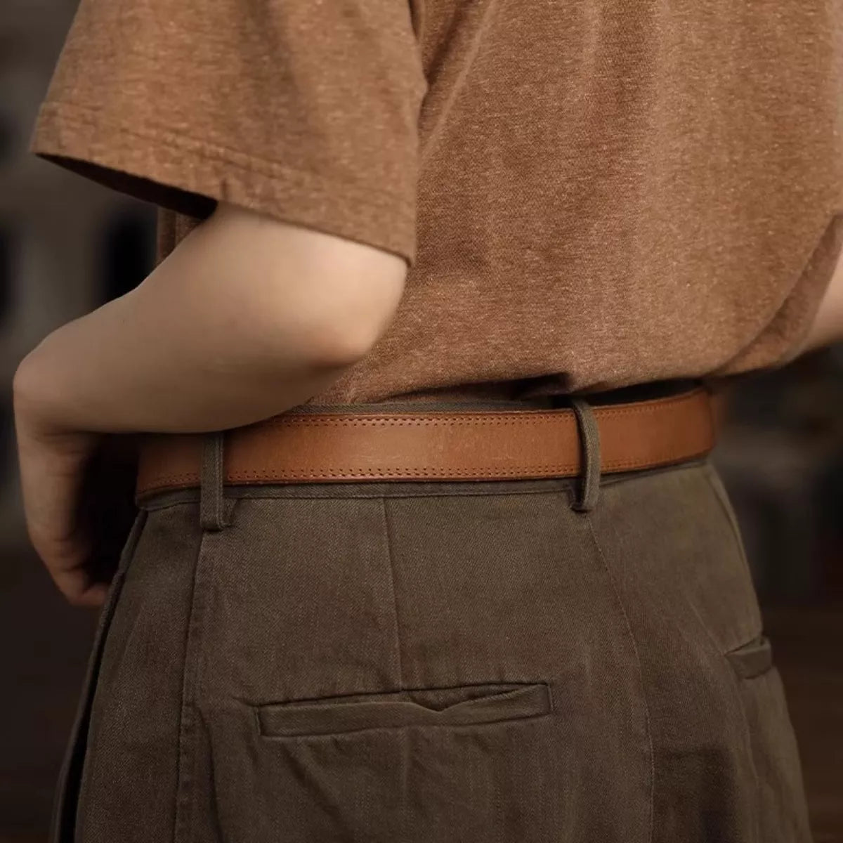 Classic Leather Belt with Golden Buckle