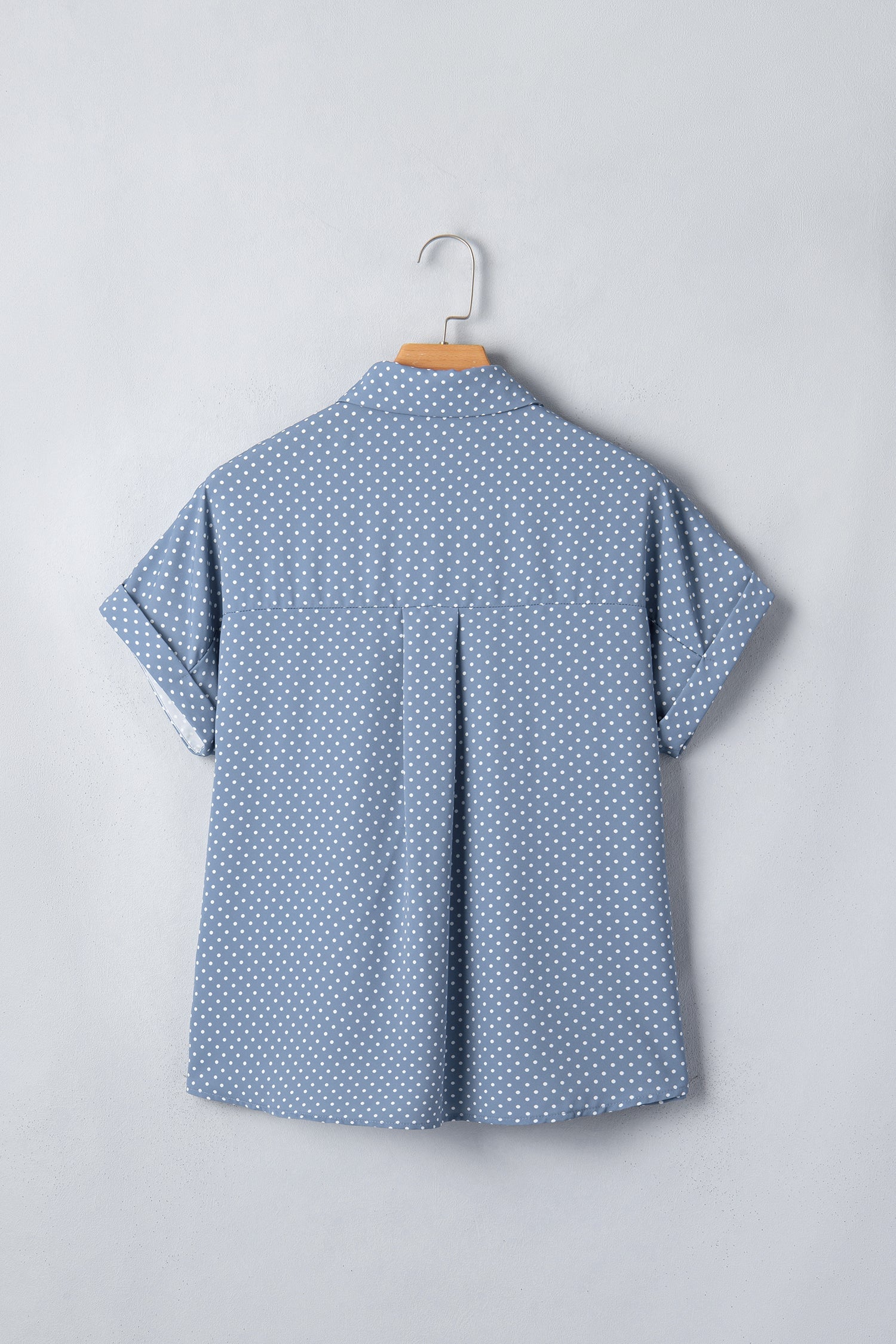 Sky Blue Dotted Print Cuffed Short Sleeve Shirt