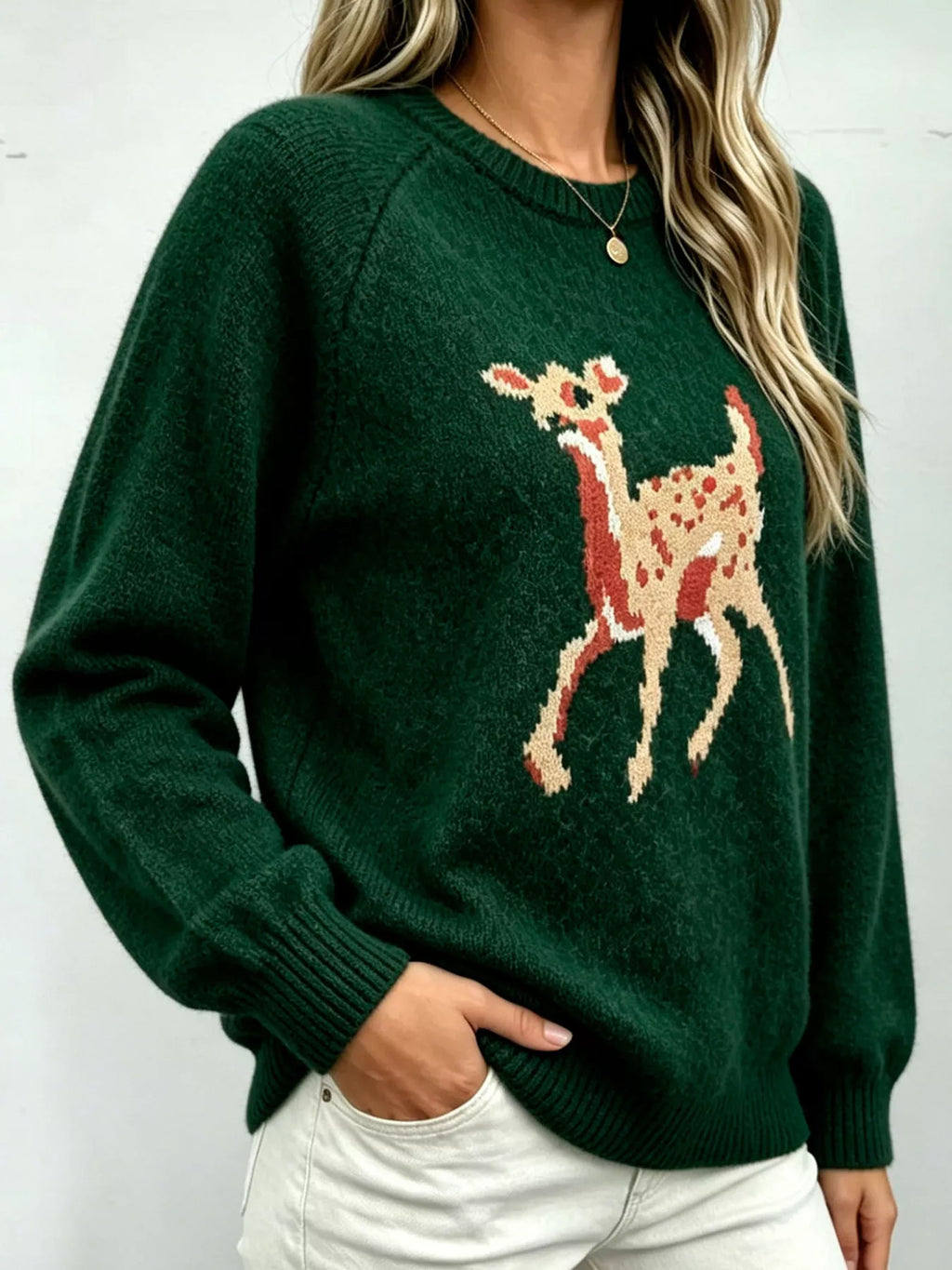 Deer Pattern Raglan Sleeve Sweater
