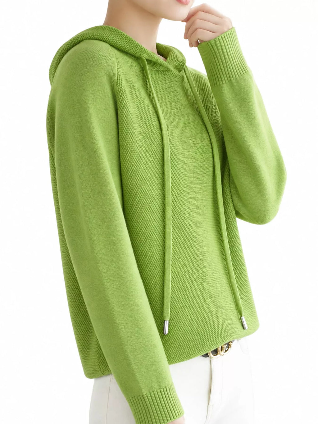 Drawstring Long Sleeve Hooded Knit Sweater
