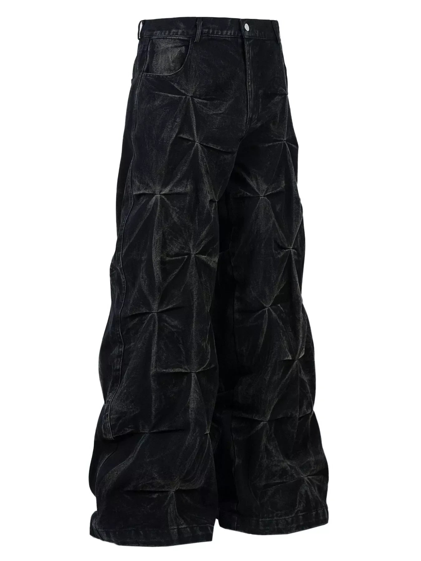 Men's Wide Leg Jeans with Ruched Detail