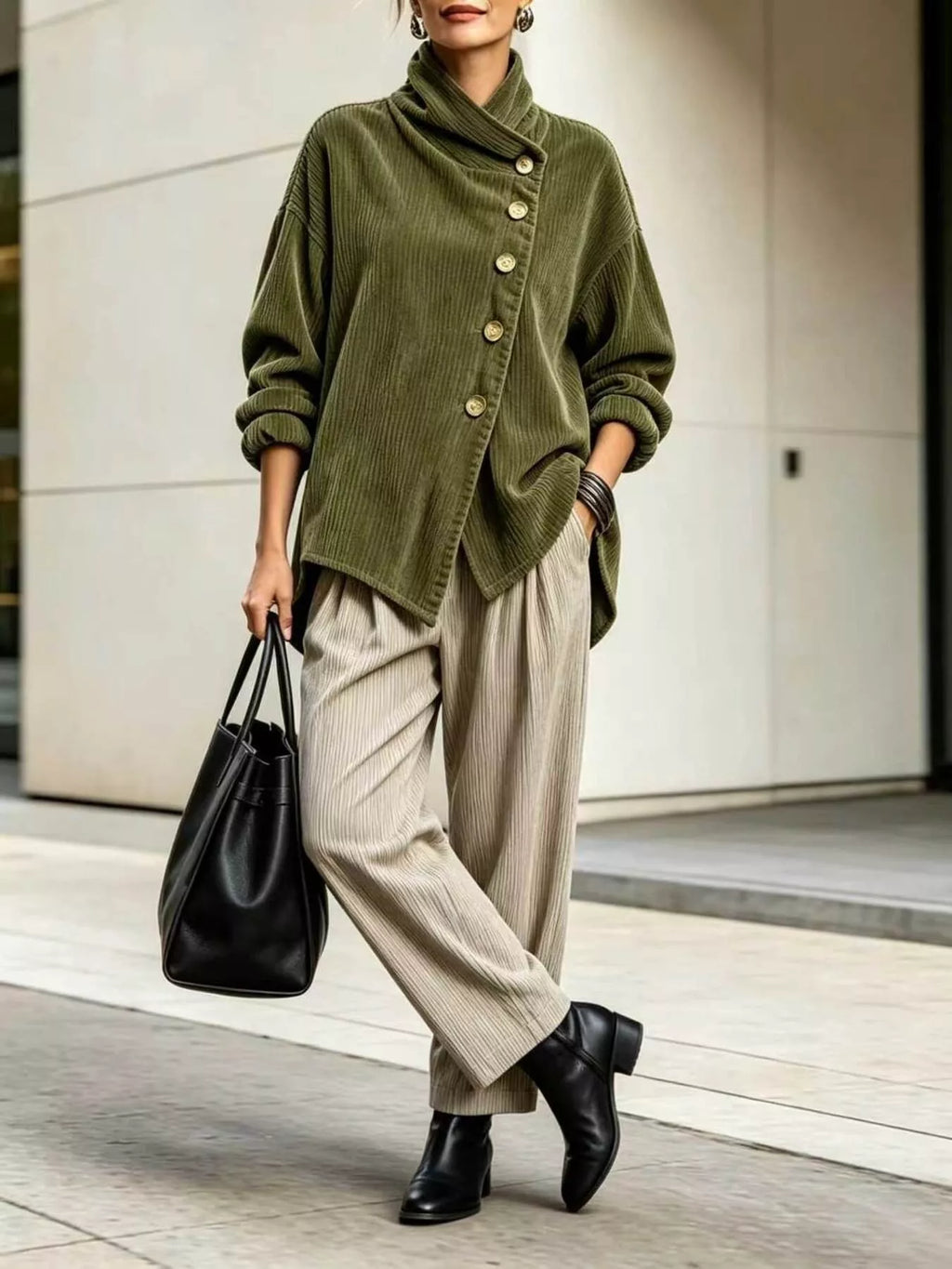 Asymmetric Button-Up Corduroy Jacket