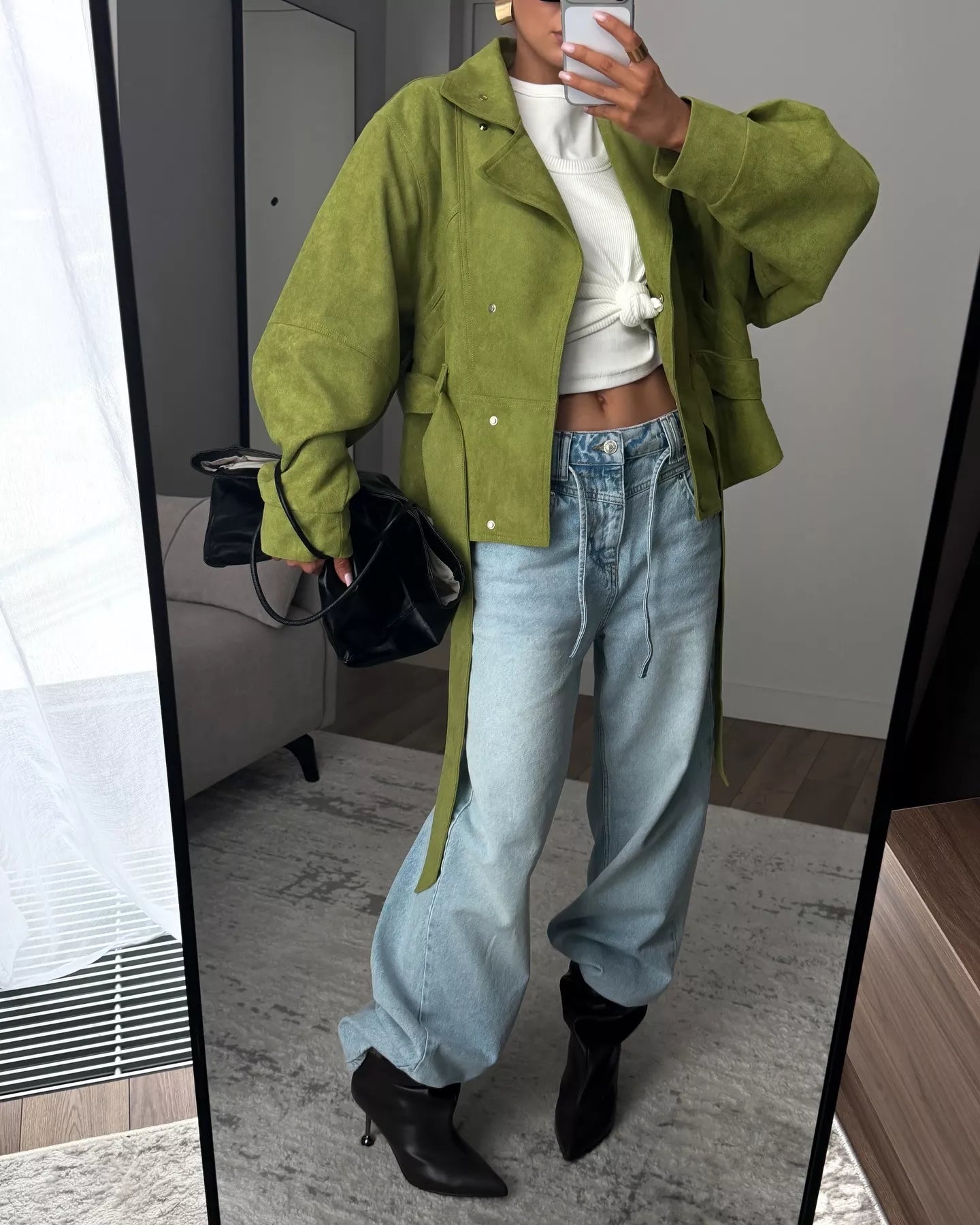 Tie Waist Long Sleeve Cropped Jacket