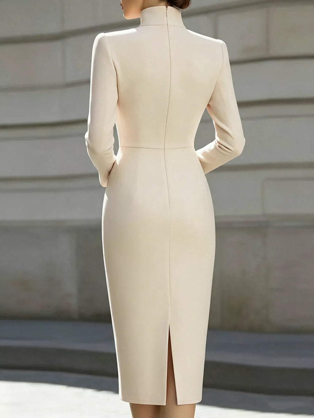 High Neck Long Sleeve Slit Dress