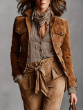 Full Size Suede Utility Blazer with Button-Front Detail Plus Size