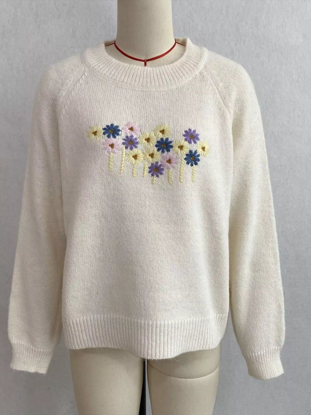 Floral Embroidered Round Neck Sweater