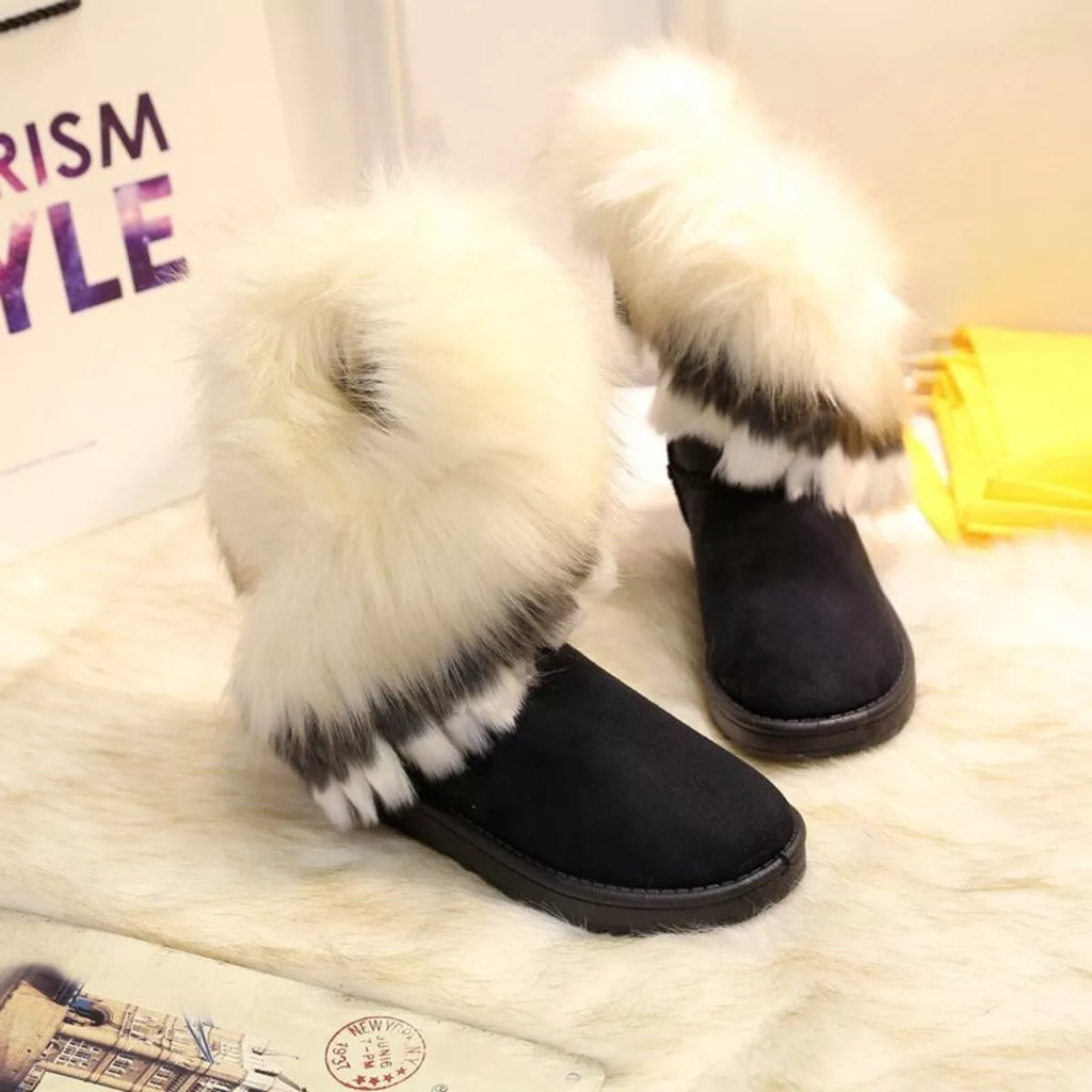 Fluffy Fur Cuff Round Toe Boots