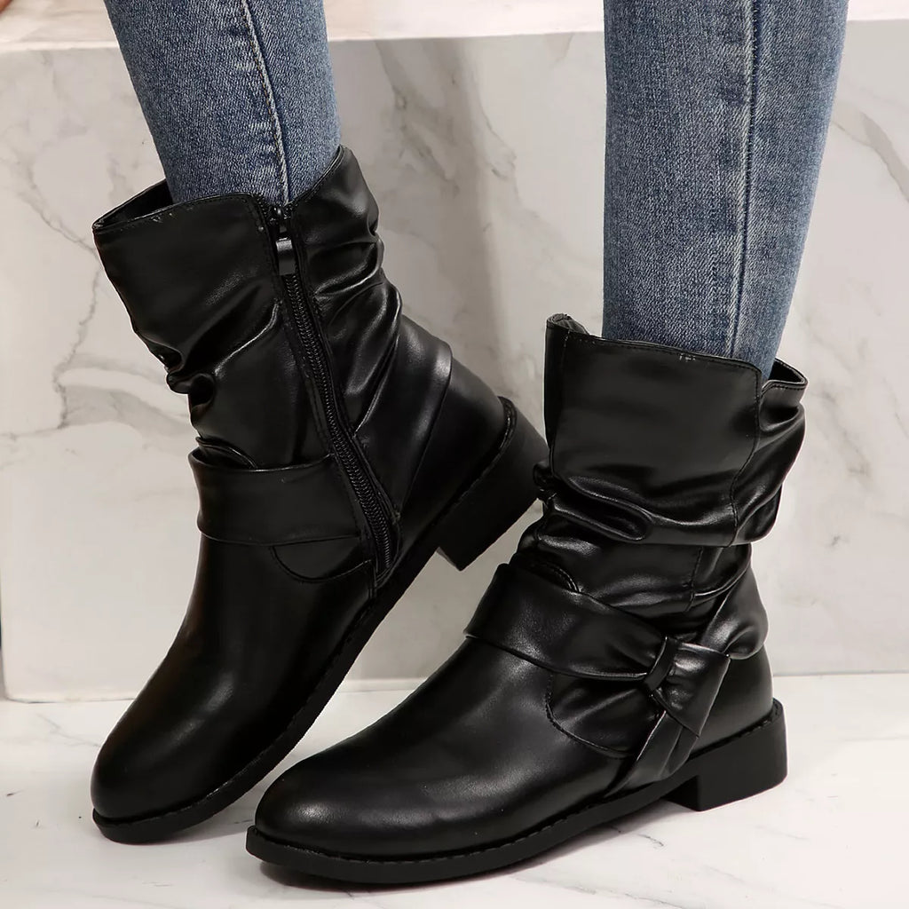 Round Toe Low Heel Boots