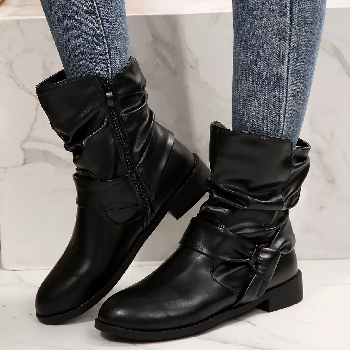 Round Toe Low Heel Boots
